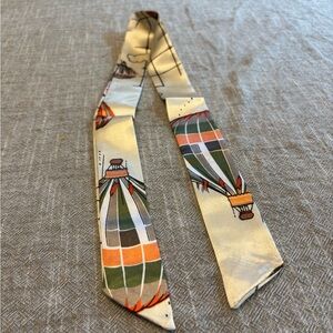 Silky Cream Hot Air Balloon Print Neck Scarf with Green & Orange Accents